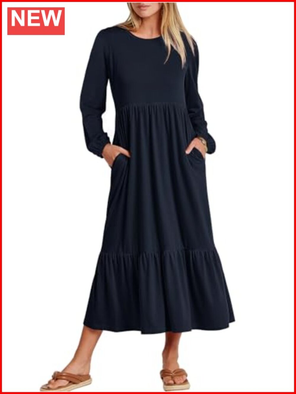 Women's Oversized Long Sleeve Flowy Maxi Dress with Pockets
